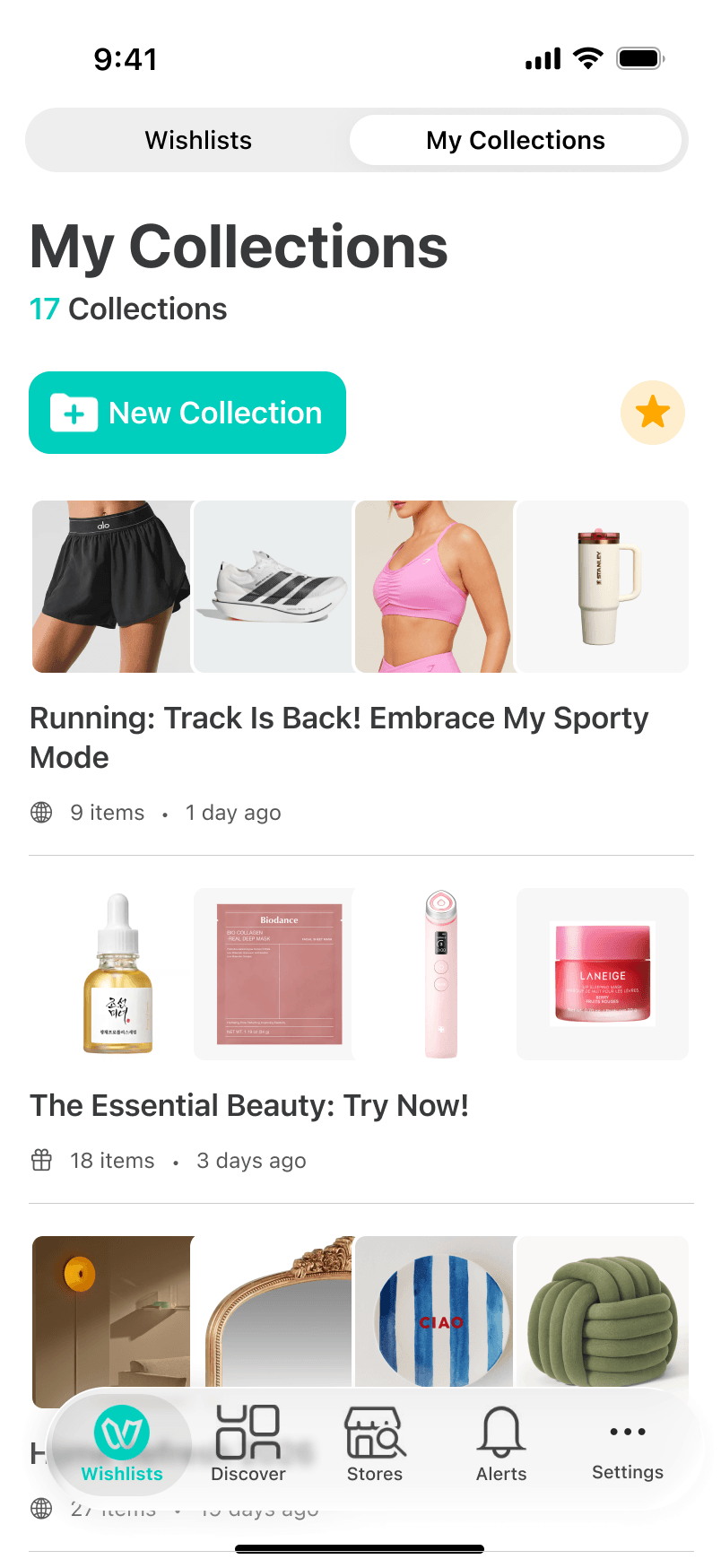 Wishlist collections for fashion, beauty, and home decor