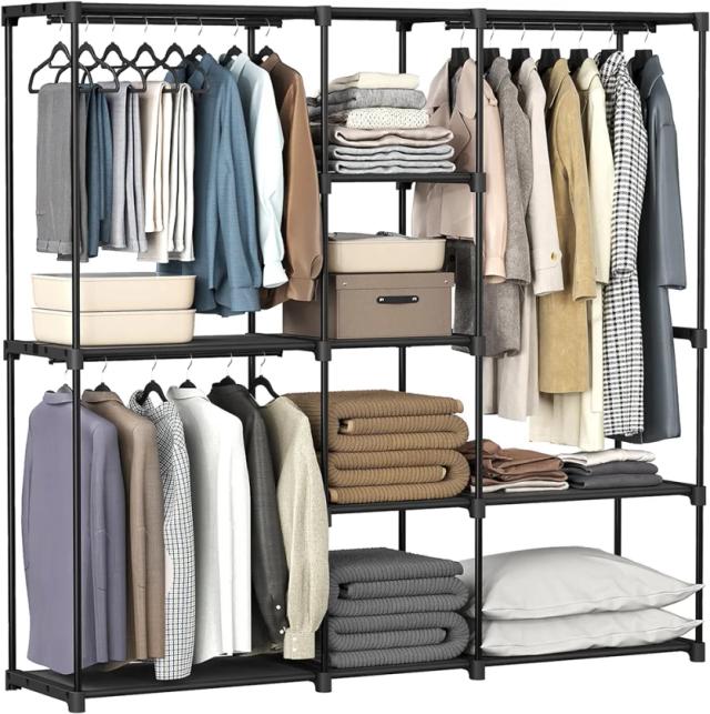 SONGMICS Portable Closet, Freestanding Closet Organizer, Clothes Rack with Shelves, Hanging Rods, Storage Organizer, for Cloakroom, Bedroom, 71.7 x 16.9 x 71.7 Inches, Black URYG037B02