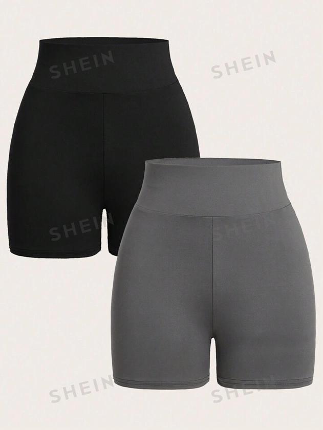 SHEIN EZwear Summer 2pcs Wideband Waist Biker Shorts