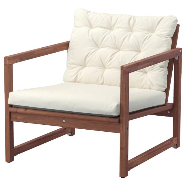 NÄMMARÖ lounge chair, outdoor, light brown stained/Kuddarna beige - IKEA