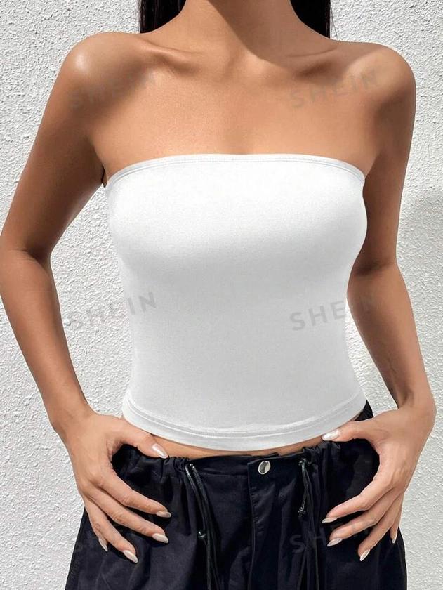 SHEIN EZwear Summer Outfit Solid Knit Tube Top