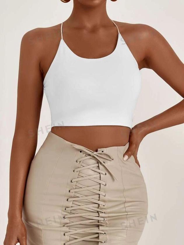 SHEIN Essnce Backless Lace Up Crop Cami Top