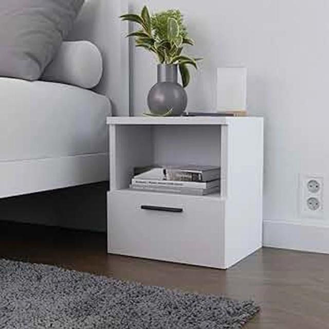 Home Glow Bedside Tables, Bedside Drawers, Bedside Cabinet, 1 Drawer, End Table with Storage Shelf, White. Size: W37 x H40 x D30 cm
