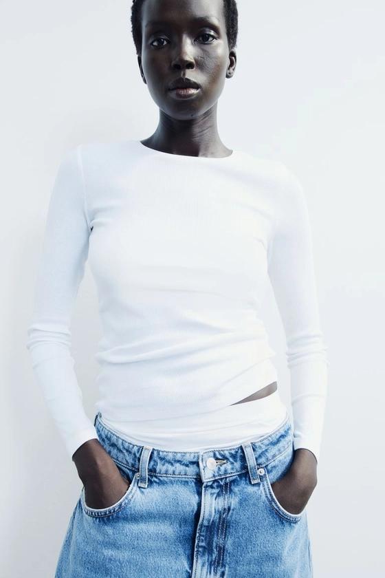 Top en coton côtelé - Blanc - FEMME | H&M FR
