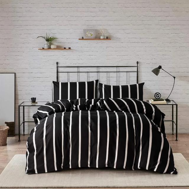 Black and White Striped Comforter Set Microfiber Queen Duvet Cover Set 90"x90" Soft Hotel 3PCS Geometry Full Bedding Set