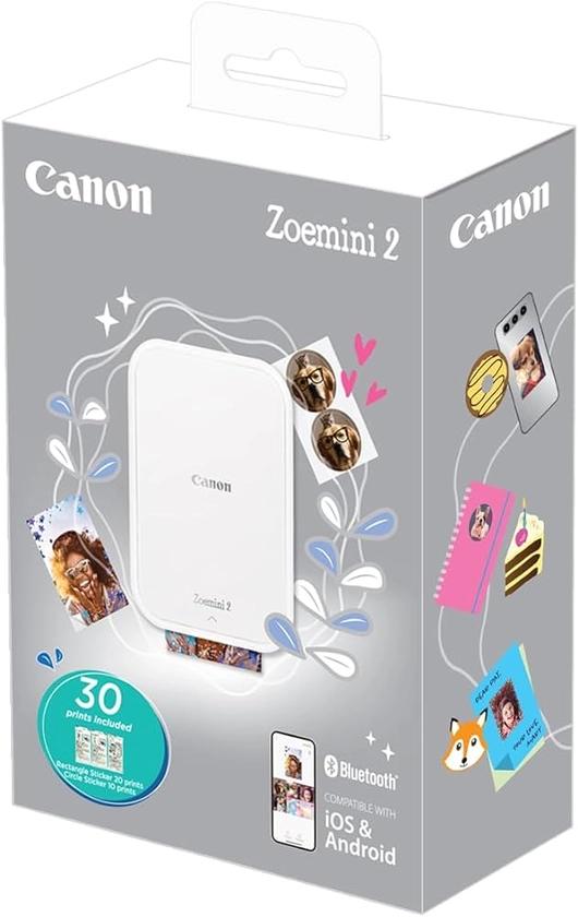 Canon Zoemini 2 Pack Imprimante Photo pour Smartphone + 30 Feuilles Assorties, Blanche