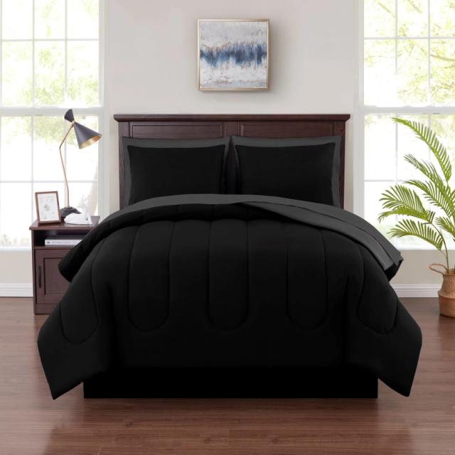Mainstays Black Reversible 7-Piece Bed in a Bag Comforter Set with Sheets, Full
