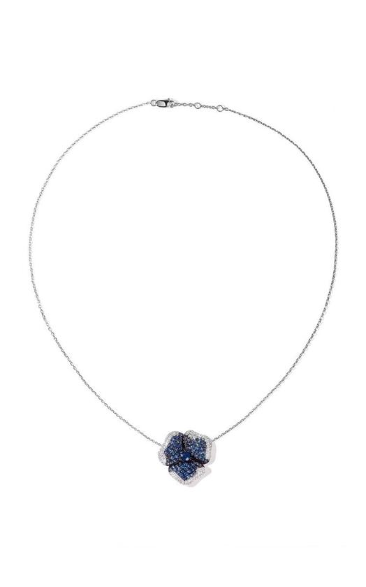 Bloom 18K White Gold Sapphire, Diamond Medium Flower Necklace
