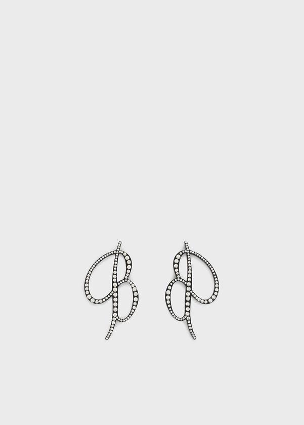 B monogram Earrings in plexi with rhinestones | Blumarine