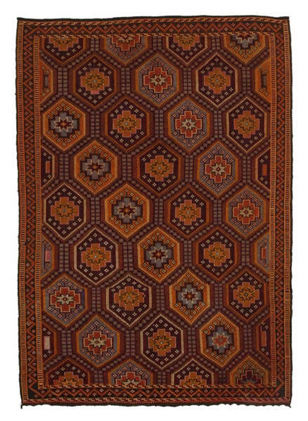 19th Century Art Deco Wool Orange Kilim Rug 212x307cm | Vinterior