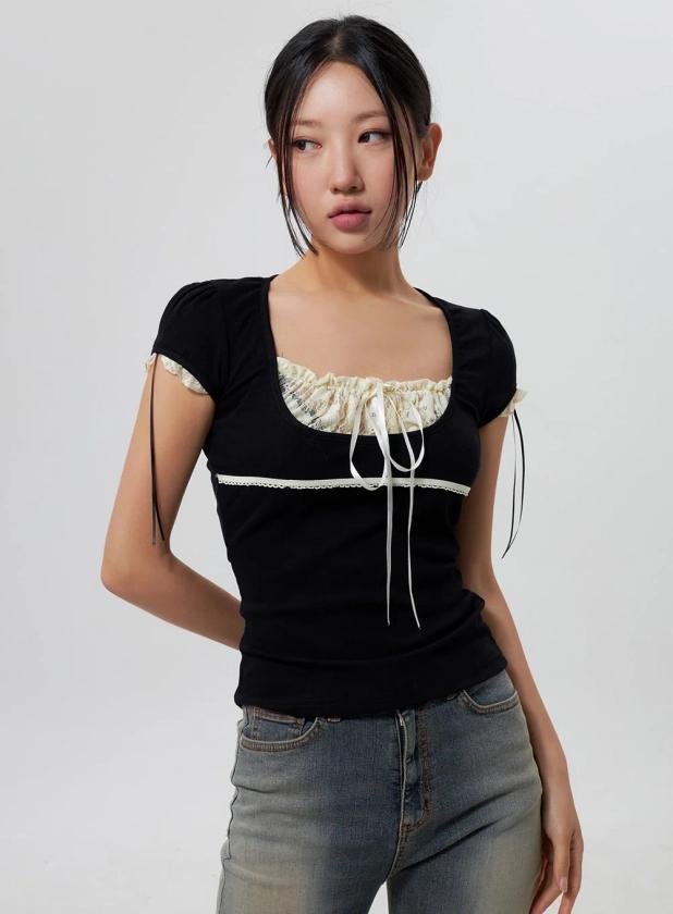 Scoop Neck Lace Tee CY324