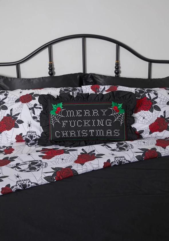 Dolls Home Merry Fucking Christmas Decorative Pillow - Black