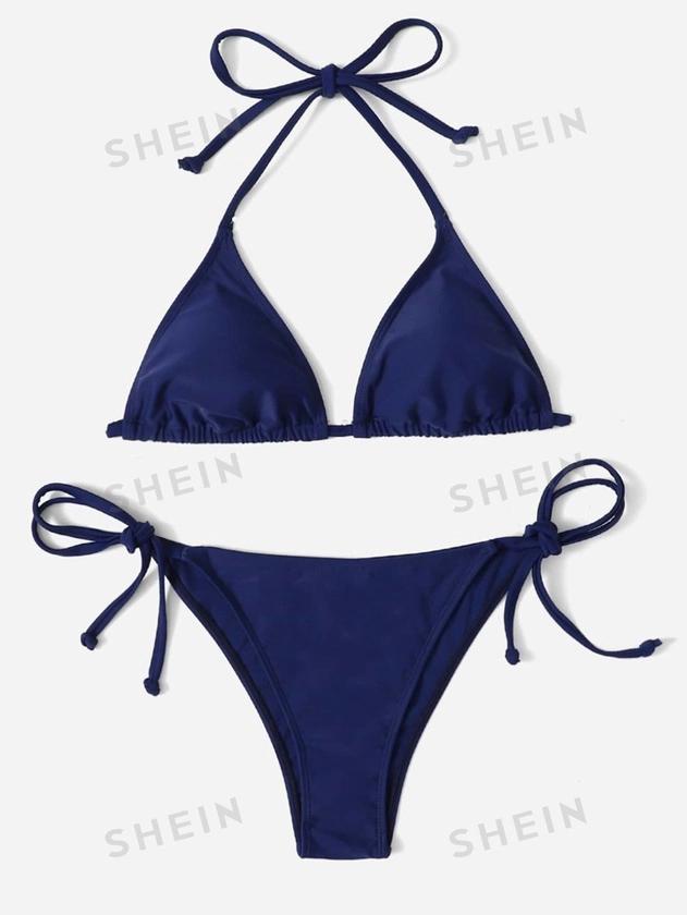 SHEIN Swim Basics Bikini ras-du-cou unicolore