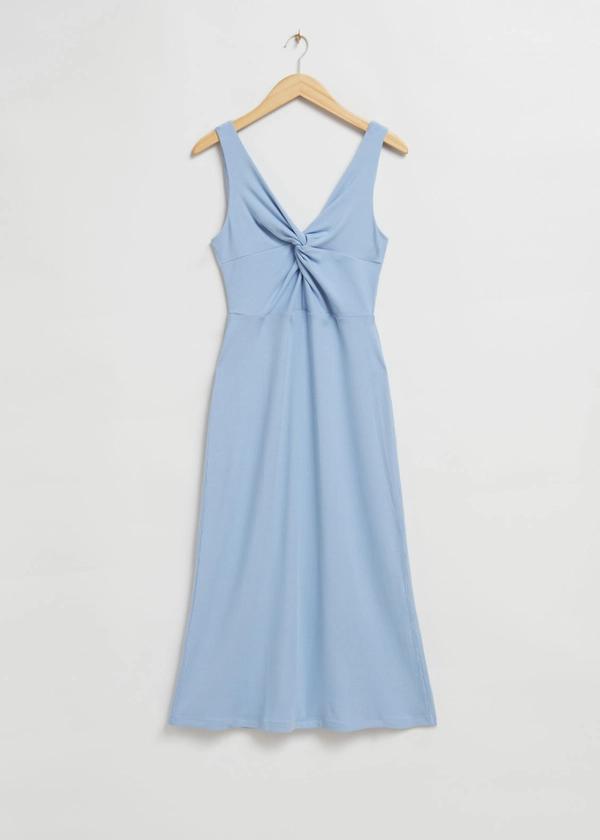 Ribbed Twist-Front Midi Dress - Light Blue Ribbed - & Other Stories GB