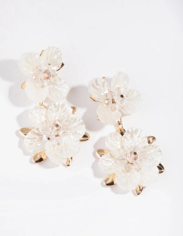 White Pearlised Flower Drop Earrings