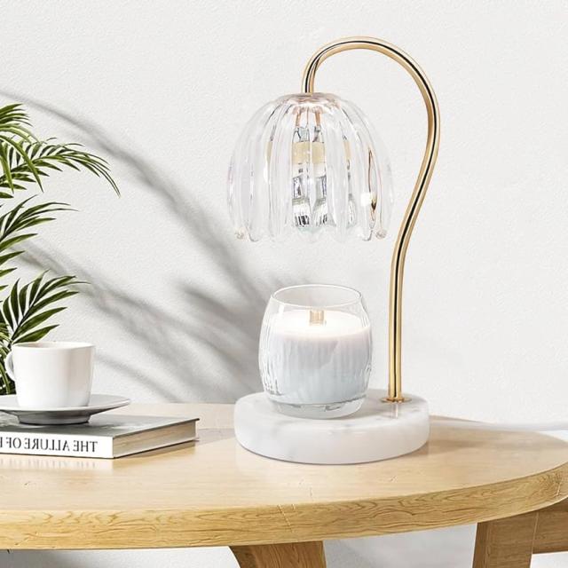 Candle Warmer Lamp, Electric Candle Lamp Warmer with 2 Bulbs for Scented Candles, Dimmable Wax Melt Warmer with Marble Base for Home Bedroom Décor Aesthetic House Warming Gifts