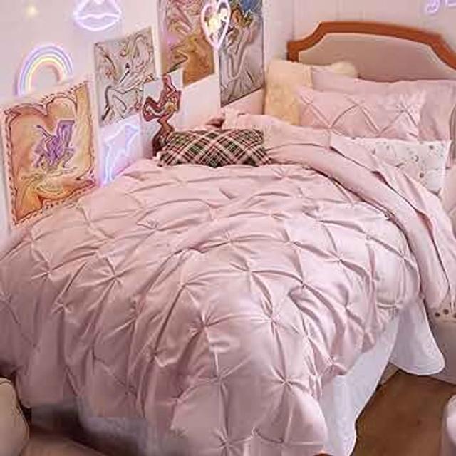 Bedsure Twin XL Comforter Set for Girls - 5 Pieces Bedding Sets, Pinch Pleat Pink Bed in a Bag with Comforter, Sheets, Pillowcase & Sham